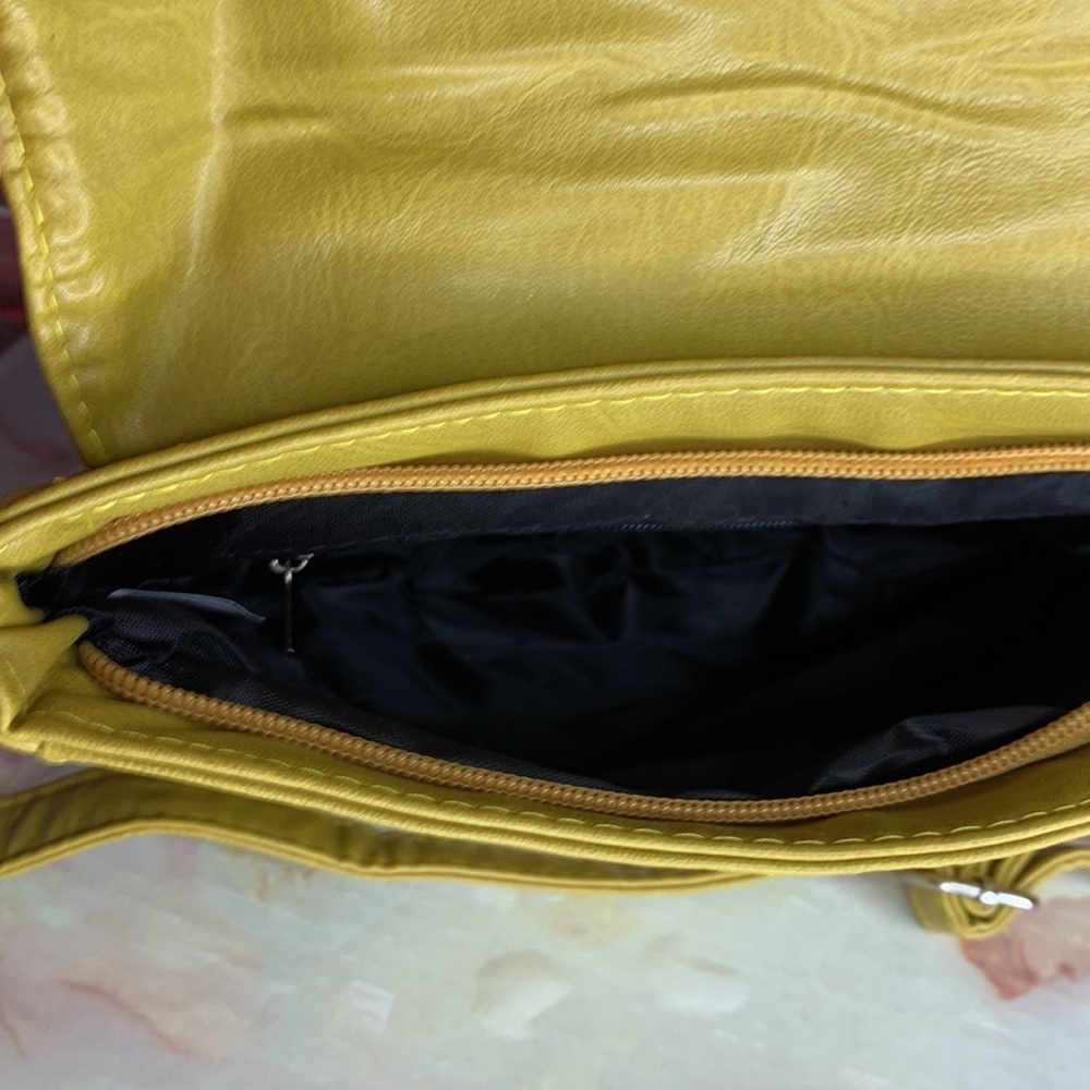 Lemon Citron Studded Rhinestone Soft Leather Crossbody Bag - Picture 10 of 14